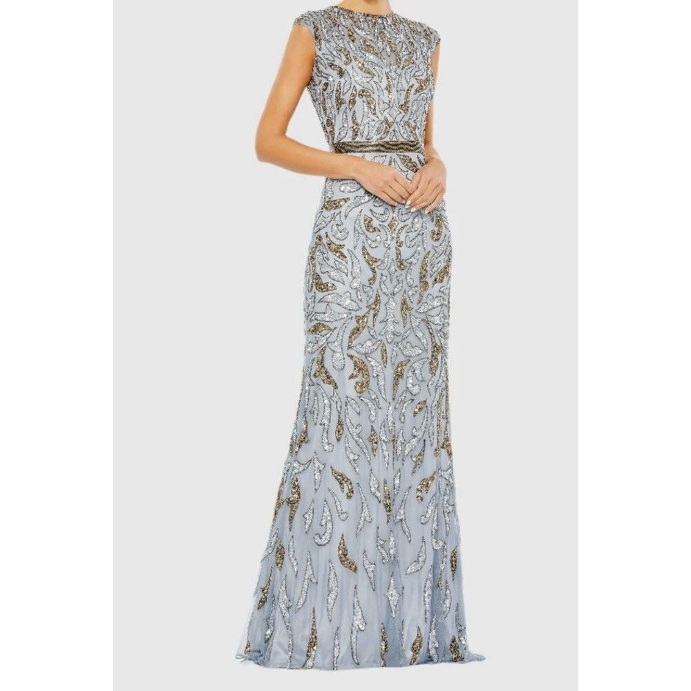 Mac Duggal 5532 Sz 4 Gown Dress Sequin Illusion Cap Sleeve